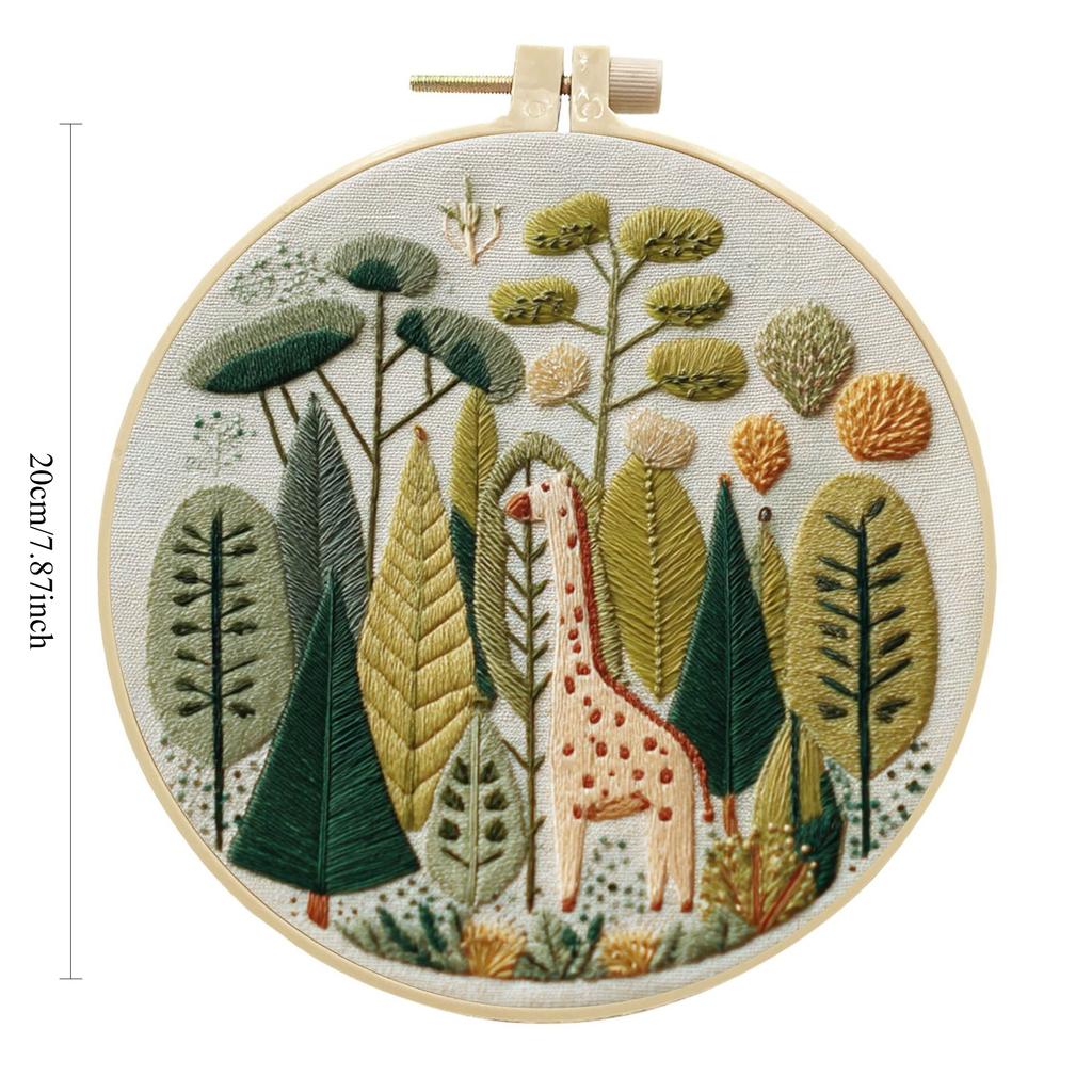 1pc Giraffe and Green Plant Pattern DIY Embroidery Kit for Beginners