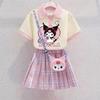 Kuromi Girls' Summer Cartoon JK Skirt Set - Short Sleeve Dress for Middle and Big Kids