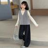 Girls' Autumn 2025 Fashionable Korean Style Three-Piece Set: Knitted Vest with Floral Pants for Older Kids