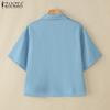 ZANZEA Women Casual Turn Down Collar Summer Short Sleeve Blouse