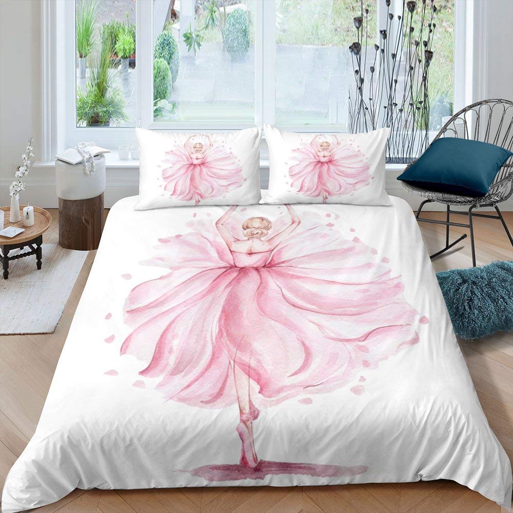 Danslakan Set King Size, Täckesöverdrag med Balettdans Tema, Balettprinsessa Dansare Sängkläder Set för Flickrum Inredning