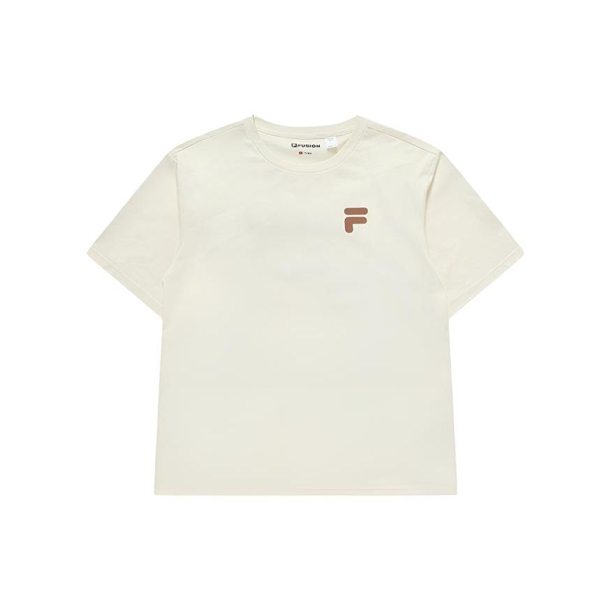 Fila Fusion QR Print Letter Round Neck Pullover Short Sleeve T-Shirt Unisex T-Shirt Antique-White T11U326102FIV