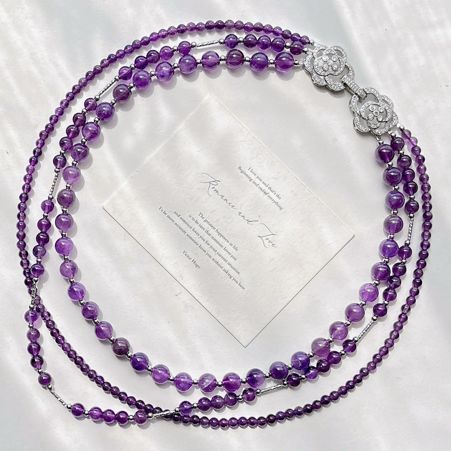 

Vintage High Quality Natural Royal Amethyst Multi-Layer Design Clavicle Chain Necklace Sweater Chain