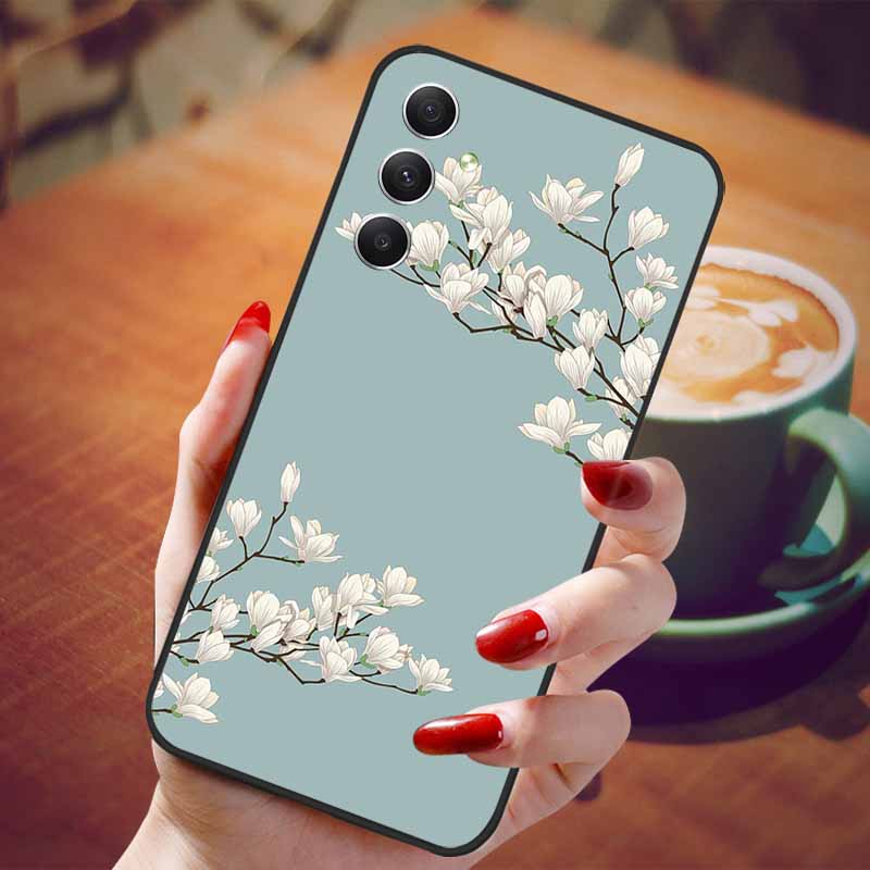 For Samsung Galaxy A55 5G Case Black TPU Silicone Beautiful Pattern Phone Cases for Galaxy A55 Shockproof Soft Cover A 55 6.6''