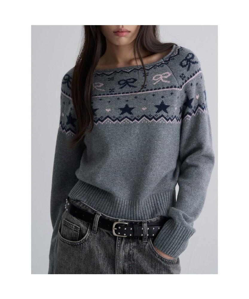 8SECONDS Boat Neck Pattern Pullover Gray