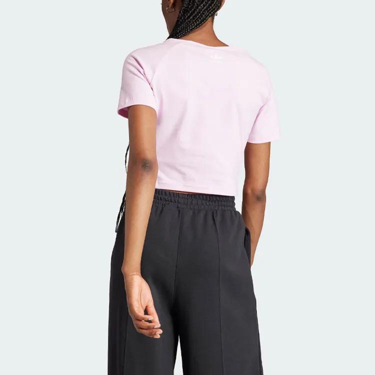 Adidas Originals GRAPHIC BABY T Shirts Women's Pink Crew Neck Moderate Straight Fit (Unisex) T-Shirts IV9299