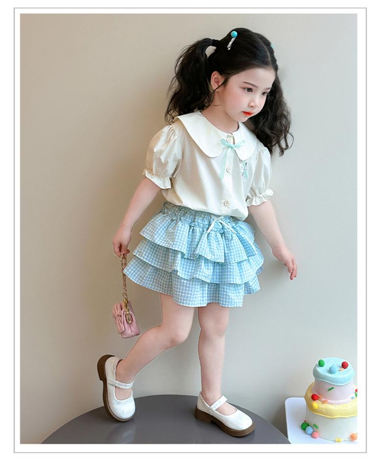 Girls' summer short sleeved set 2026 new baby shirt cake skirt two-piece set children's summer stylish clothes