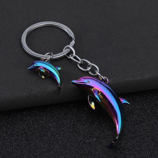 Keychain Pendant Zinc Alloy Dolphin Design Key Chain Easy To Hang Electroplated Metal Key Ring Backpack Car Accessory