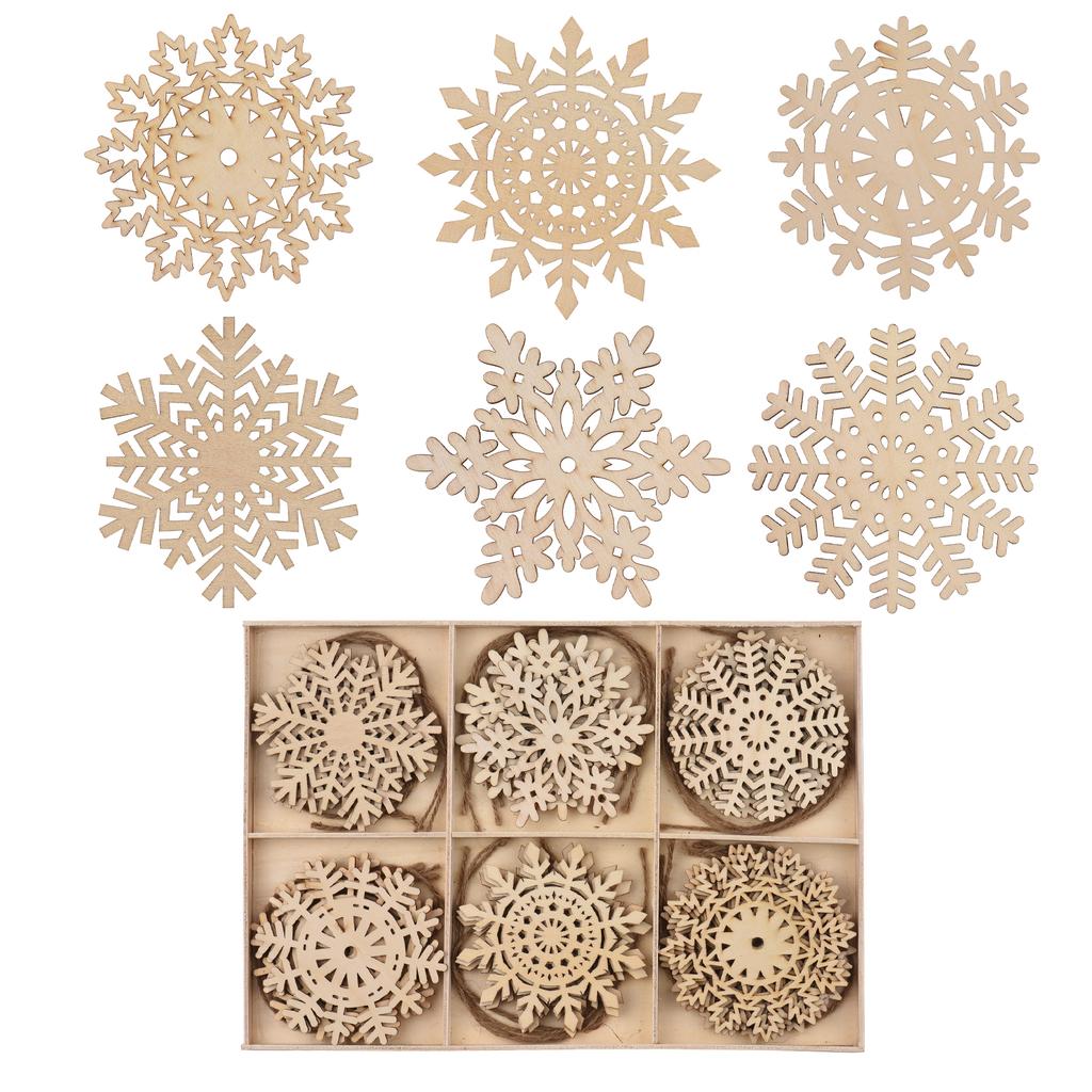 24PCS Wood Cutouts for Snowflake Ornaments Set Wooden Christmas Tree Snowflakes Shaped Decoration Pendants Unfinished Painting Wood Carfts