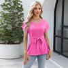 European and American Fashion Spring and Summer Casual Shirt Ruffled Round Neck Women's Short-sleeved Top