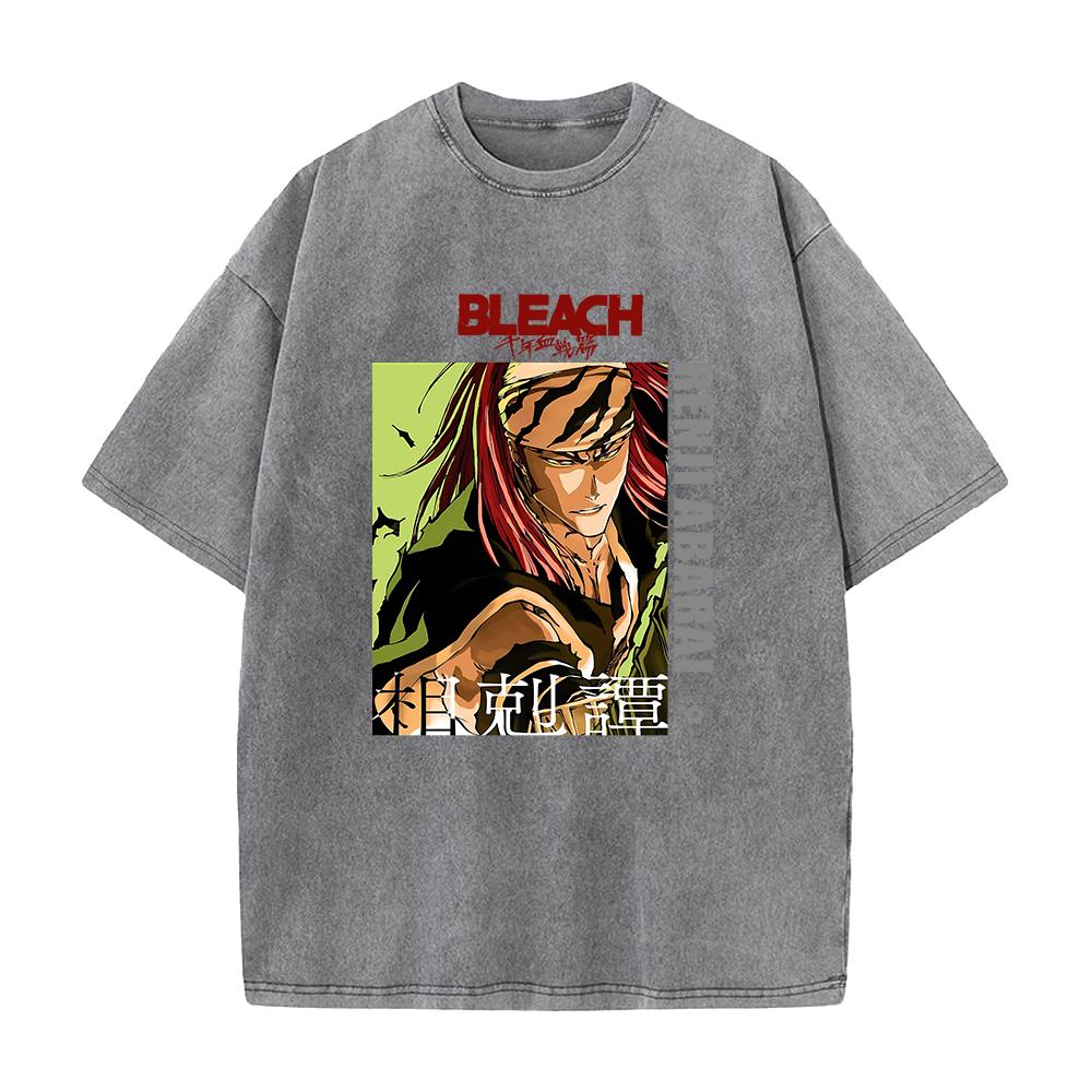 Heißer Anime BLEACH Abarai Renji Grafik T-Shirt Herren Gewaschene Baumwoll-T-Shirts Übergroßes Freizeit-Tee Harajuku Männlich Vintage T-Shirt