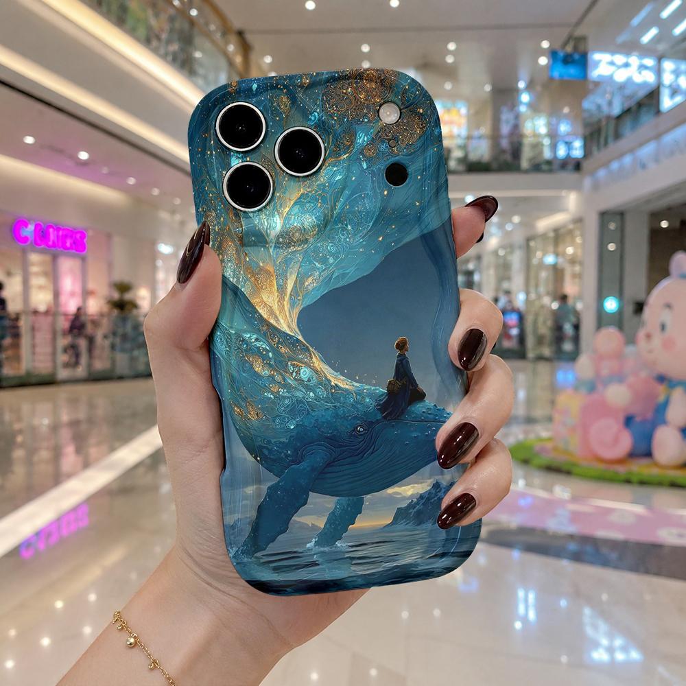 Galaxy Golden Whale Ocean Wavy Edge Phone Case For iPhone 16 15 14 Pro Max 13 12 11 Mini XR XS SE 2020 7 8 Plus Air Cover