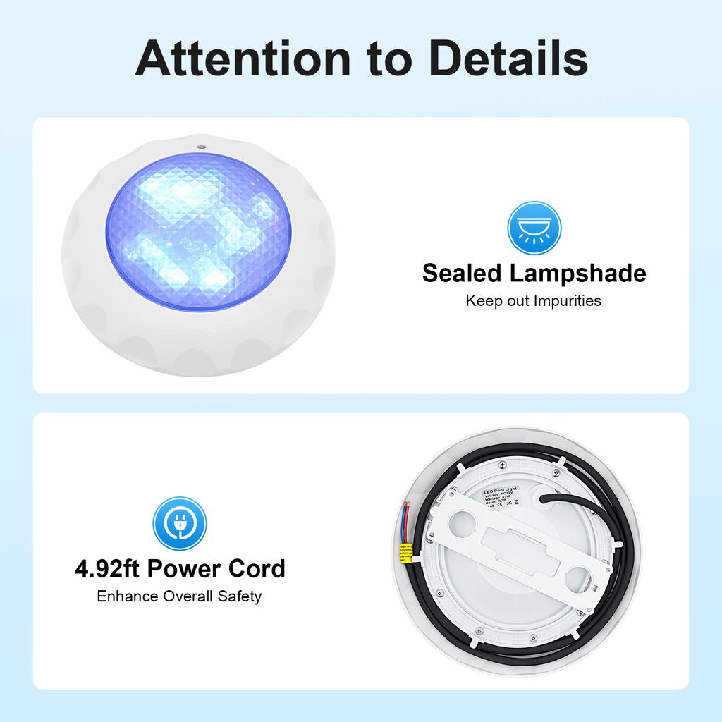 45W RGB LED Swimming Pool Light IP68 Waterproof 3000LM with Remote Control 12 Modes for Outdoor Indoor Pools Spa