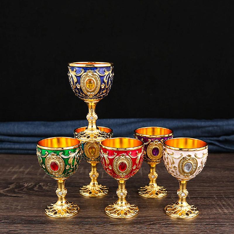 1Pc Timeless Embossed Metal Chalice Goblet Vintage Wine Champagne Liqueur Cup Perfect For Bars Restaurants Home Decor