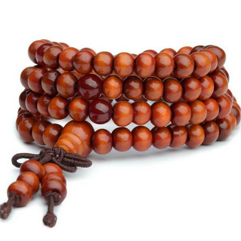 Natural Sandalwood Bracelet Buddhist Buddha Meditation Wood Beaded Bracelet Men Women Prayer 108 Beads Rosary Hanging Decoration