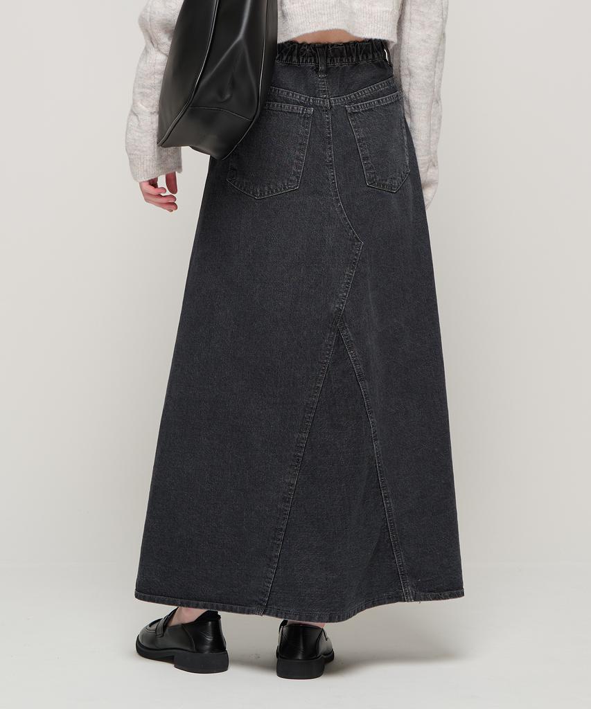 Road Road Maxi Denim Lange Rok (Zwart)