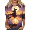 Women's Fashion Casual Halloween Print 3/4 Sleeve T-Shirt with Round Neck