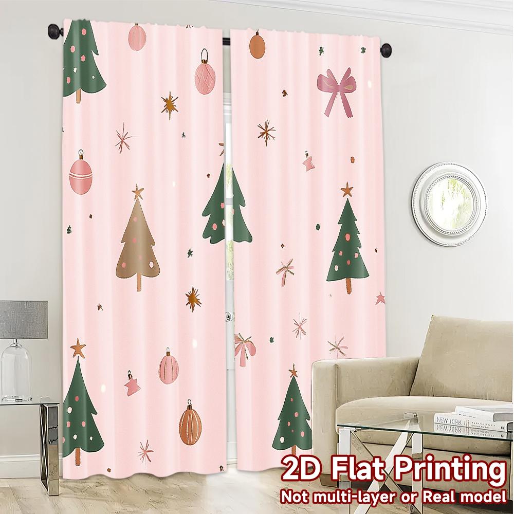 2pcs  Curtains Christmas Trees Bows Ornaments Stars Creative Modern Curtains Prints Light Filtering Curtains Home Decor for