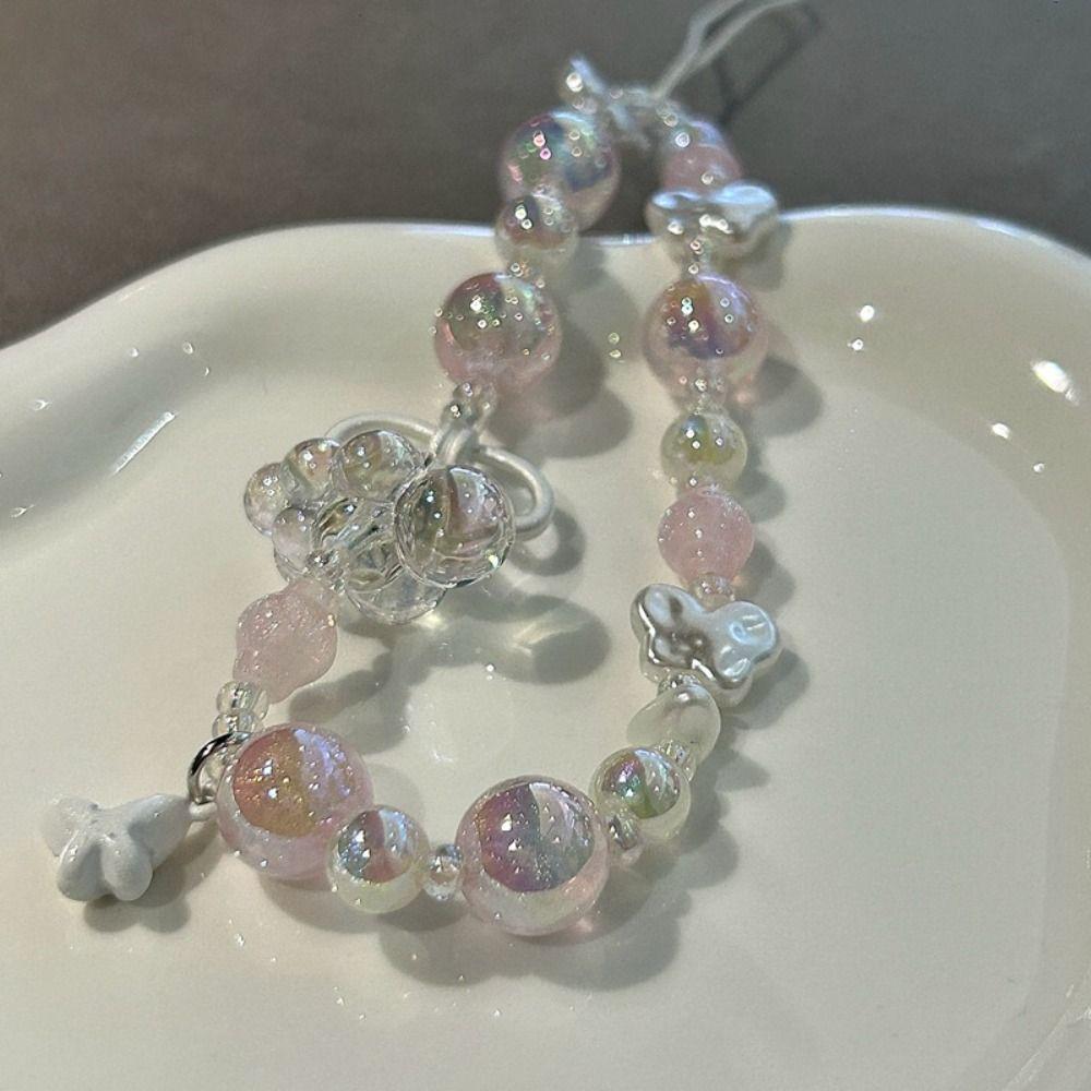 Star Beads Phone Wrist Strap Hanging Rope Cellphone Lanyard Butterfly Phone Chain  Girl Keychain