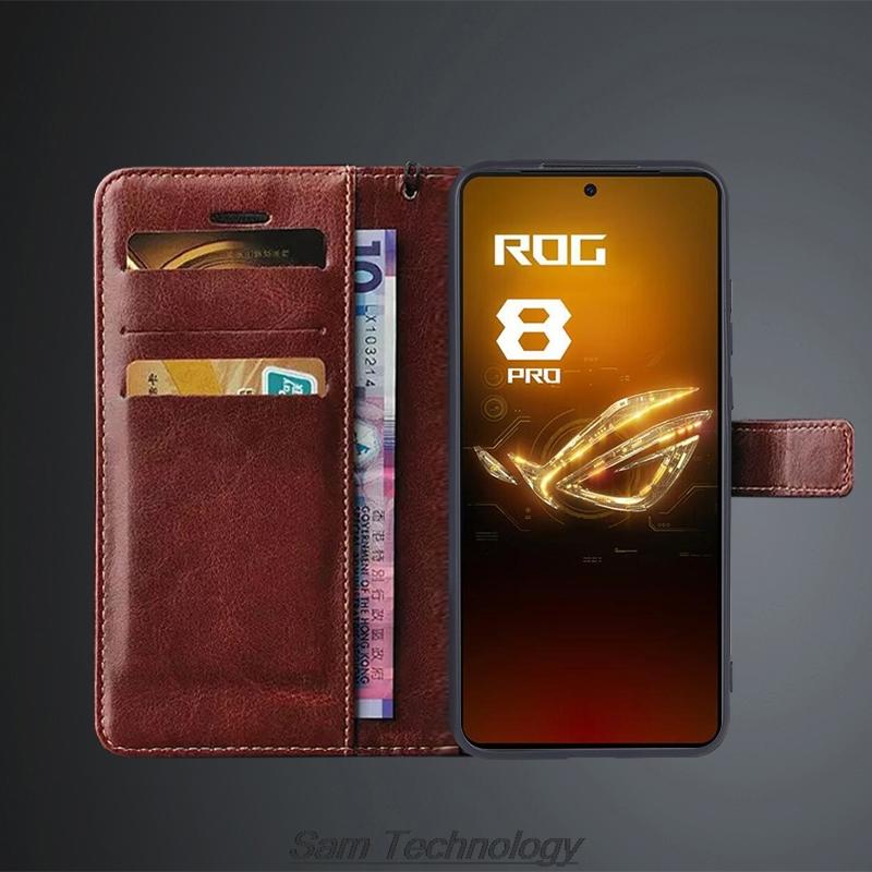 Card Holder Cover Case for ASUS ROG Phone 8 Pro / ROG8 Pro Pu Leather Flip Cover Retro Wallet Phone Case Business Fundas Coque