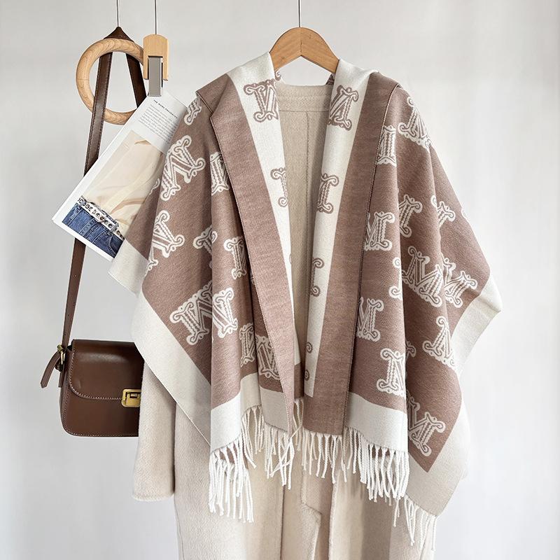 Winter-Imitat-Kaschmirschal Damen Herbst- und Winter-verdickter Fransen-Schal Zweifach verwendbar Warm und vielseitig