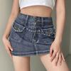 Vintage Diamonds Denim Mini Skirts Aesthetic Korean Kawaii Low Rise Skinny Wrap Bodycon Jeans Penceil Skirt Women Streetwear