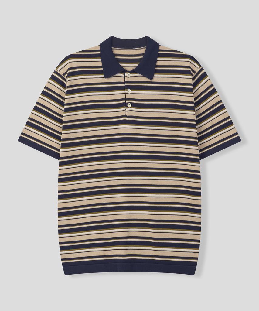 BLACK MOMENT Retro Striped Collared Knit Polo [Lime Mix]
