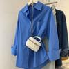 Einfarbige Langarm-Damenbluse mit Tasche Lockerer Knopfleiste Casual Bluse Frau Frühling Sommer All-Match Hemd Top