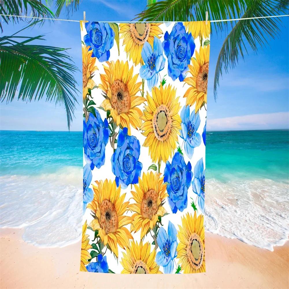 Sonnenblumen Strandtuch, Saugfähiges Gelbe Blume Badetuch Geschenke für Kinder Mädchen, Mikrofaser Sandfrei Schnelltrocknend Sport Reisehandtücher
