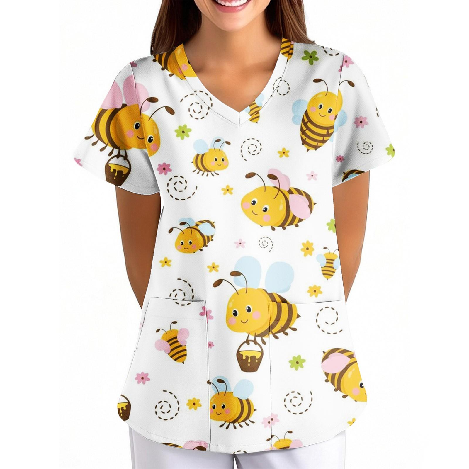 

Жіноча уніформа з вільним V-подібним вирізом і короткими рукавами з квітковим принтом XXXXXL