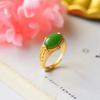 Natural Hetian Jasper Opening Adjustable Rings for Women Chinese Style Retro Unique Ancient Gold Craft Charm Brand Jewelry