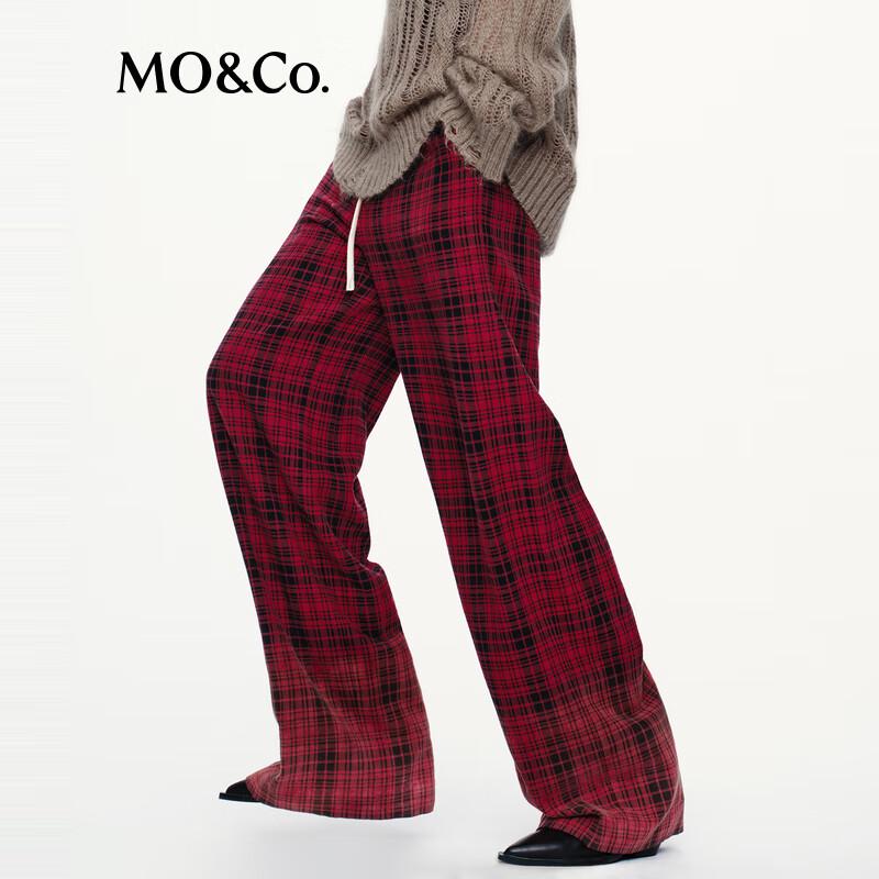 MO&Co. Red-Black Plaid High-Waist Casual Pants