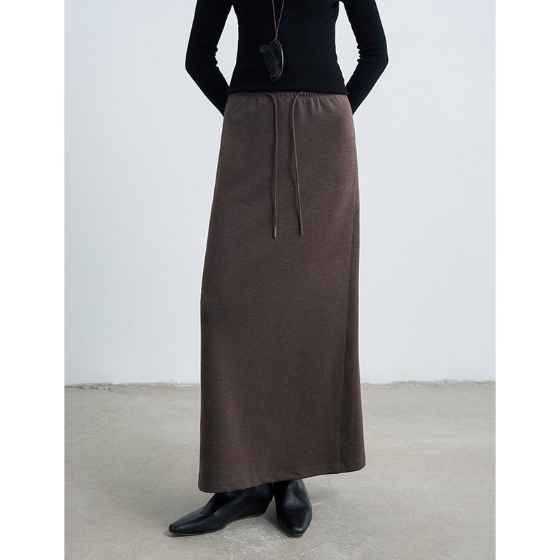 

Rongtai Women s Autumn/Winter Wool Blend Drawstring Half Skirt with Back Slit S