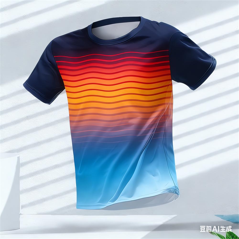 Fashion Stripe 3D Color Blocking Print Men's T Shirt Summer Casual O-neck Loose Tops Outdoor Running Fitness Sports Short Sleeve