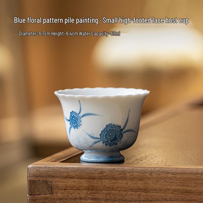 

Guanlan Handmade High-Footed White Porcelain Lace Tea Cup - Overglaze Painted Gongfu Set No Specific Size
