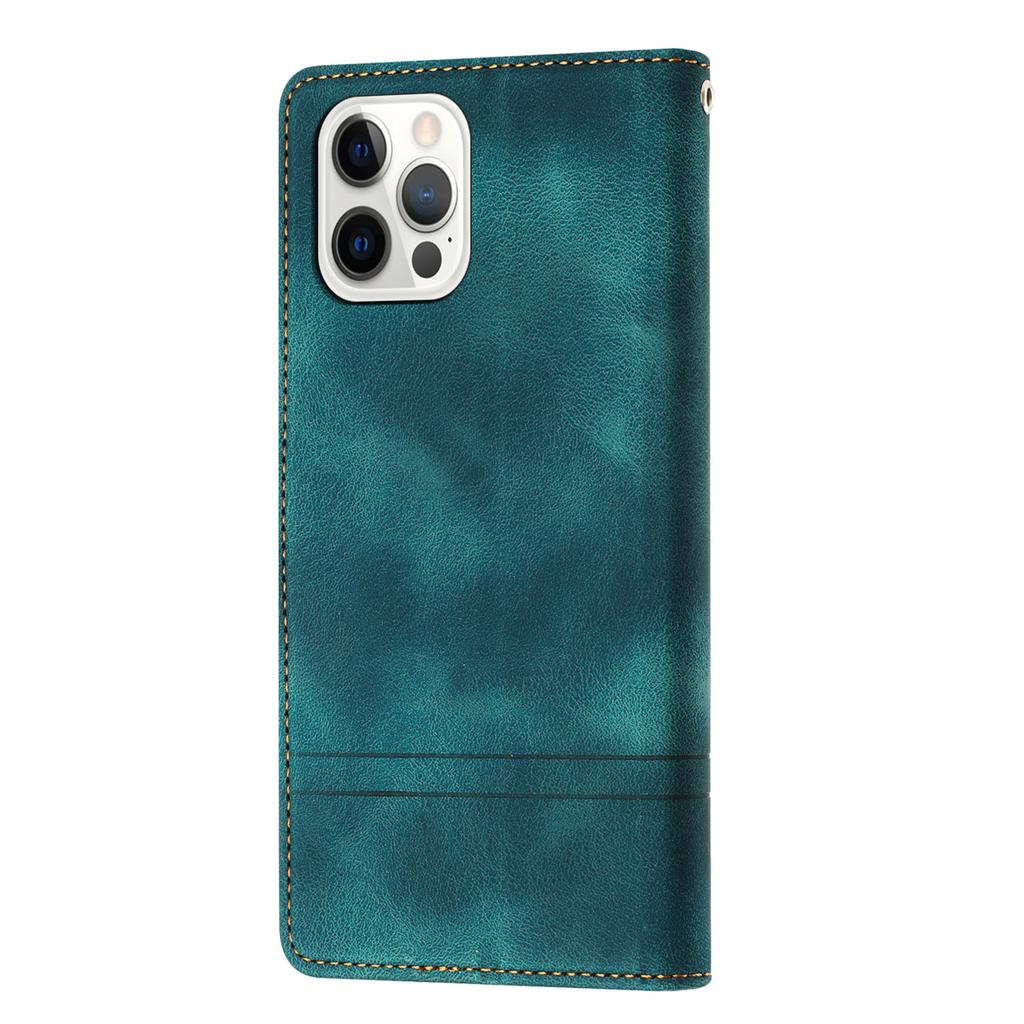 L002 For iPhone 12/12 Pro 6.1 Inch Retro Lines Imprinted Phone Cover Leather Stand Wallet Case