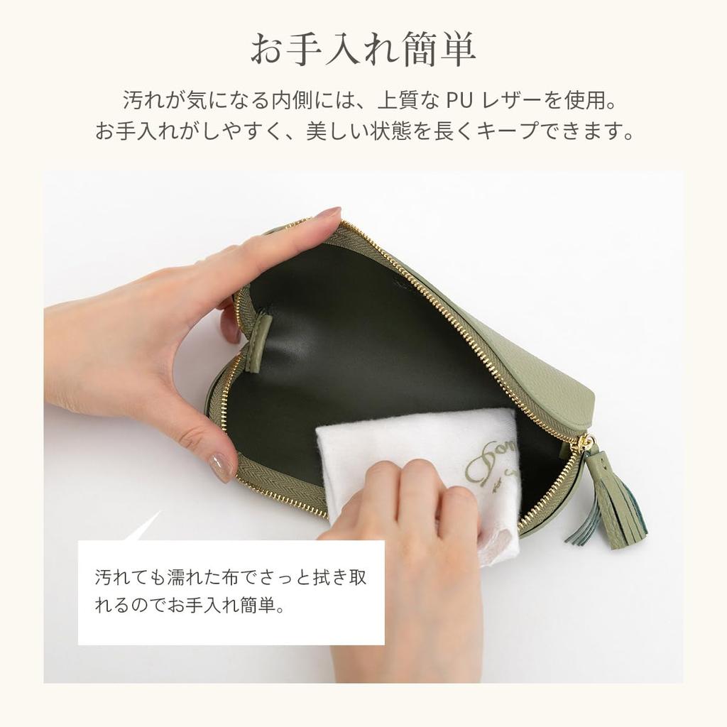 Soft Leather Pencil Case with Large Genuine [RafiCaro] Tassel, Capacity, Compact, Leather, Round, Cute, Simple, Two-Tone, Gray/Blue
