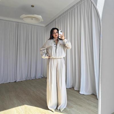 American Foreign Trade Women's Apparel, Amazon Cross-border Autumn New 2025 Zipper Shirt Jacket Long-sleeve Loose Pants