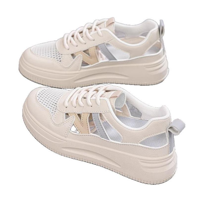 Single shoes women's new summer outer wear thick sole soft sole not tired foot lace-up wear-resistant hollow sports white shoes