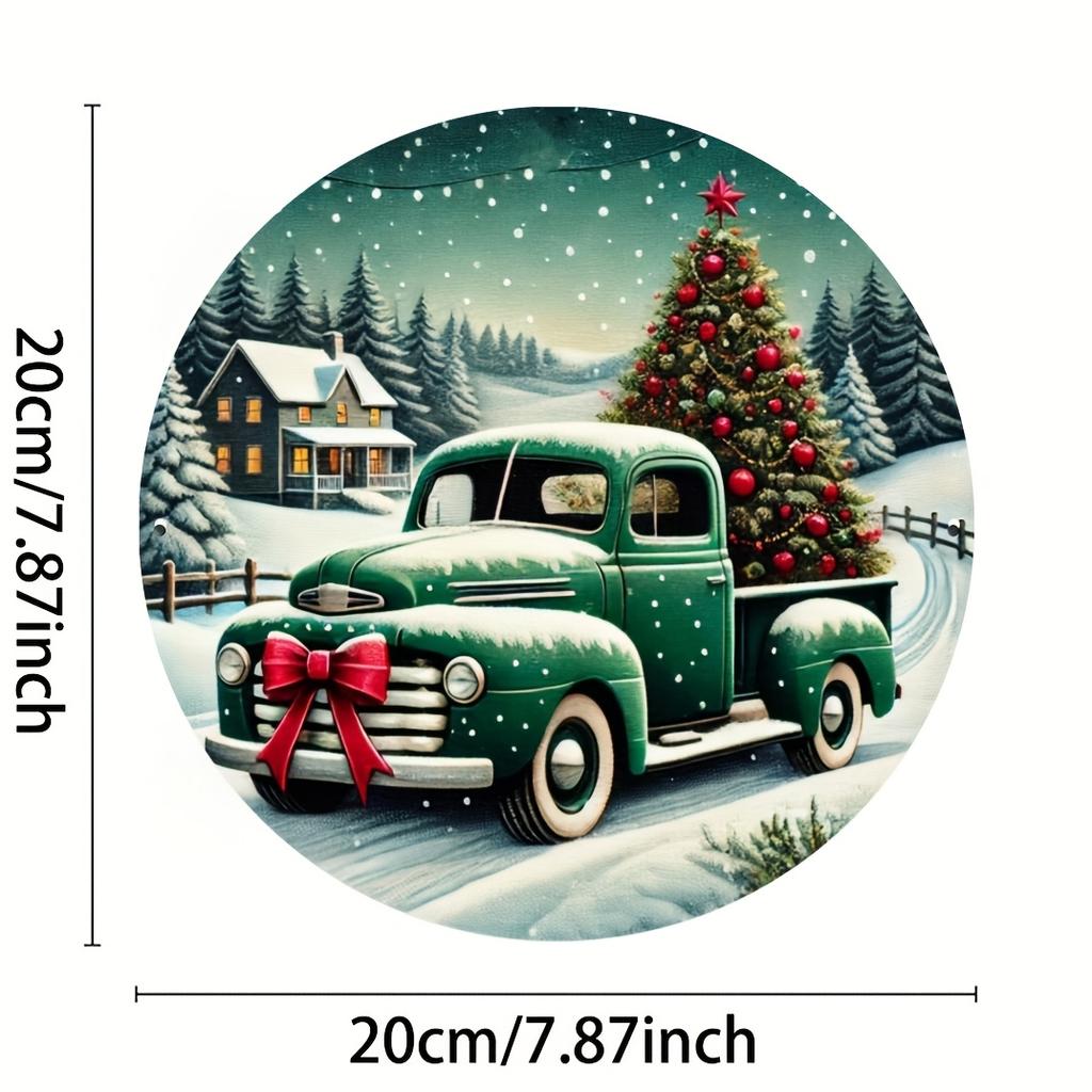Christmas Truck Aluminum Wall Art x Inch Round Aluminum Plaque for Home Office Bar Cafe Decor Perfect Holiday Gift
