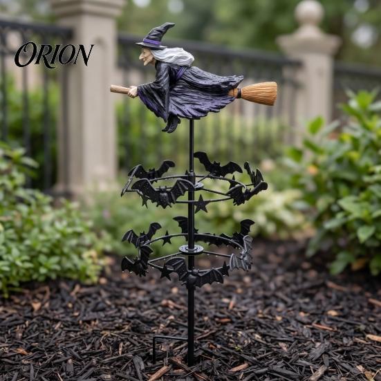 Picchetti Decorativi per Giardino Autunnale, Girandola da Giardino per Strega, Picchetto Statua in Resina di Halloween, Sagoma di Pipistrelli Spaventosi da Esterno e Spinner Artistico per Prato