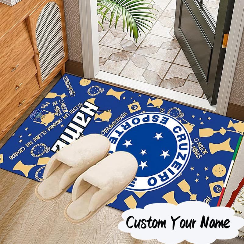 Custom Name Cruzeiro FC Crest Rug for Living Room, Game Rooms, Office, Bedroom, Floor Mat Playful Design, fan gifts Christmas decor