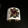 Heavy Industry Antique Bracelet Plated with Real Gold, White Enamel Glaze, Colored Gemstone, Glazed Inlaid Temperament Bracelet