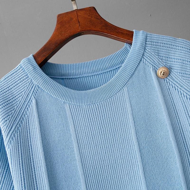 2025 Summer Short-sleeved Versatile Short Knitted T-shirt Top + Half-body Medium and Long Skirt Set