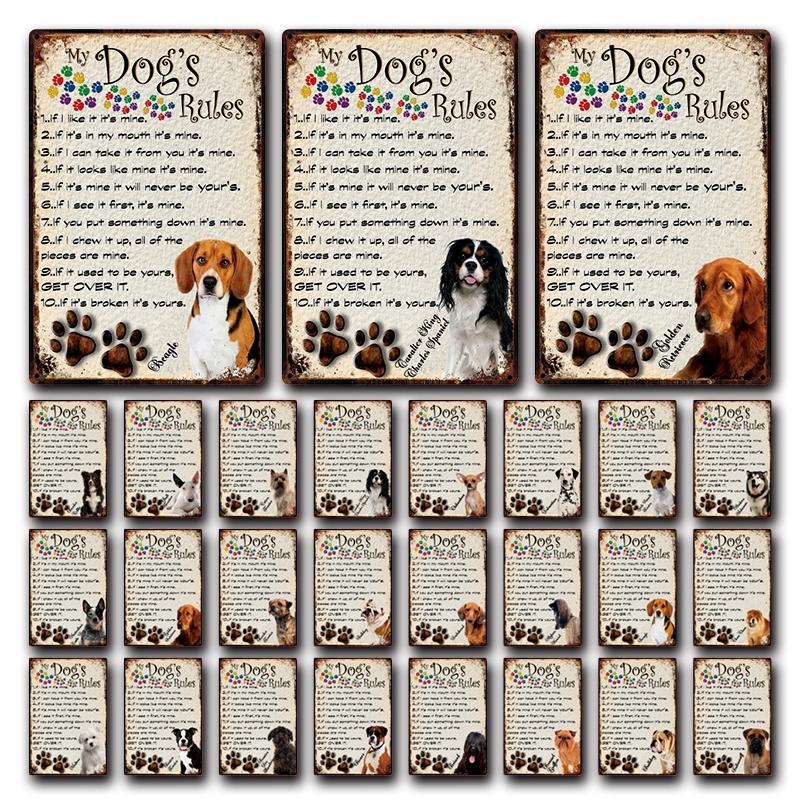 

[ Келли66 ] Мои собаки Правила Мальтийский бульдог Чихуахуа Мопс Боксер Металлический знак Домашний декор Бар Настенная живопись 20 * 30 СМ Размер Dy133