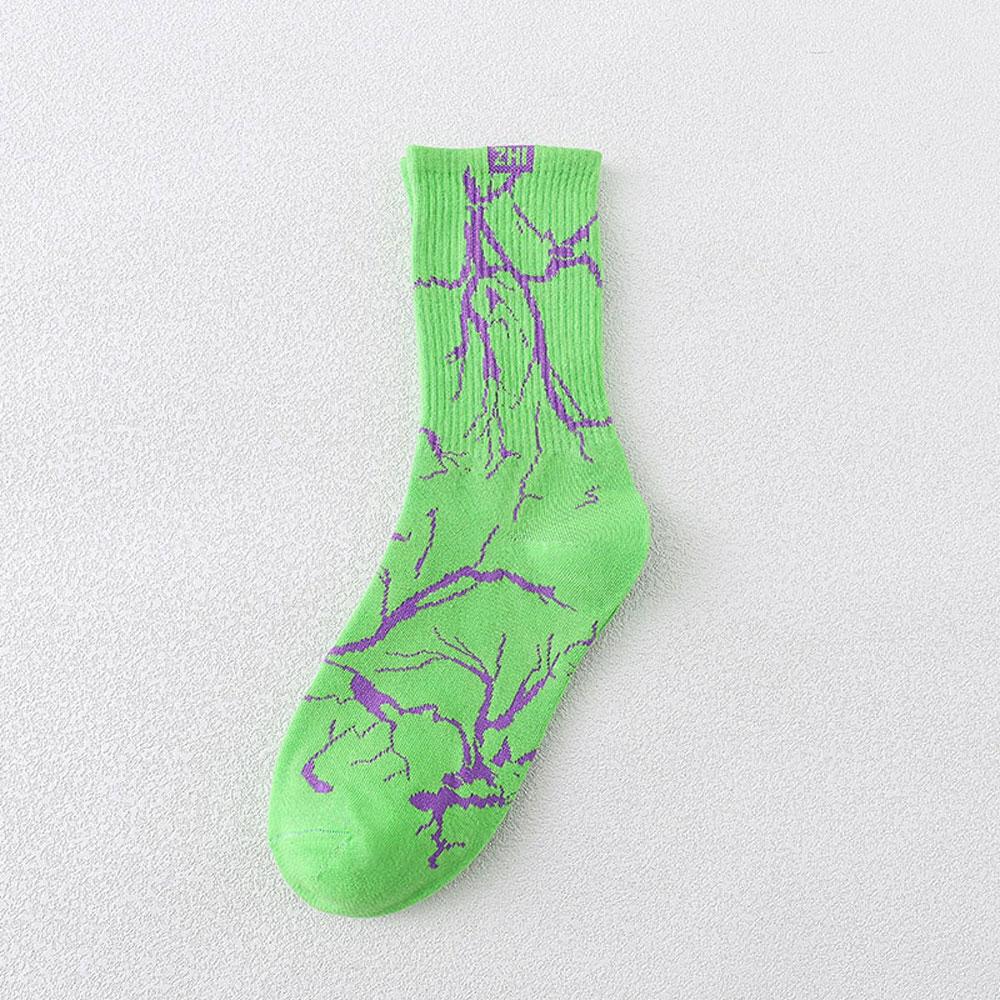 Harajuku Hip-Hop Street Sports Skate Ponožky Kravata Dye Bavlna Lightning Designer Happy White Socks Women