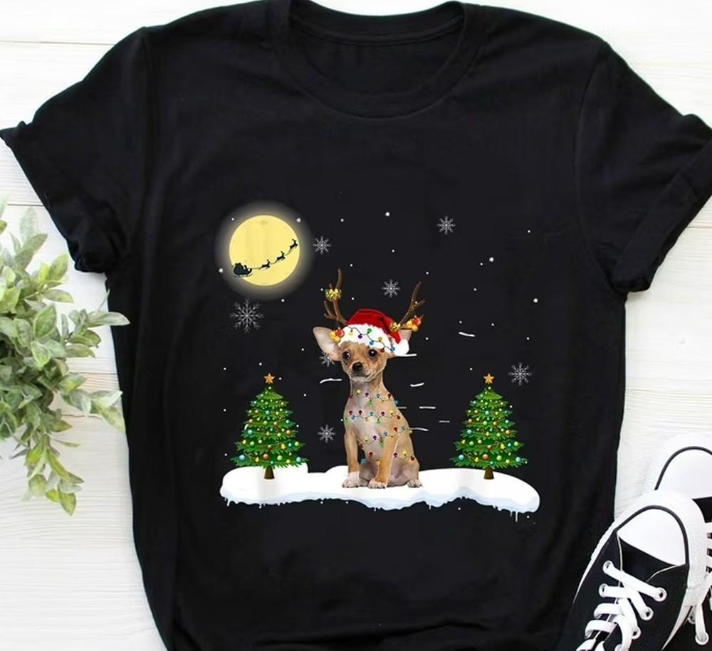Chihuahua Christmas Lovely Dog black T-shirt short sleeve tee All sizes E32.1 Unisex T-Shirt XXXXL