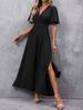 Abito Midi Bodycon da Donna Scollo a V Manica Corta Spacco Alto Multicolore Abito Elegante