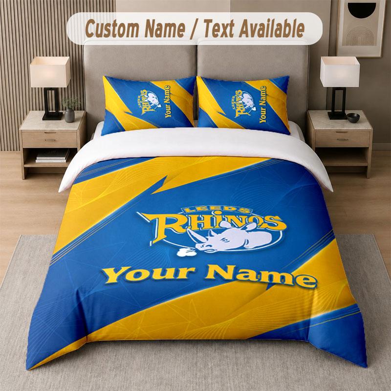Custom Bedding Set Leeds Rhinos Pattern, Print Name Text 1 Duvet Cover Plus 2 Pillowcases Home Textile
