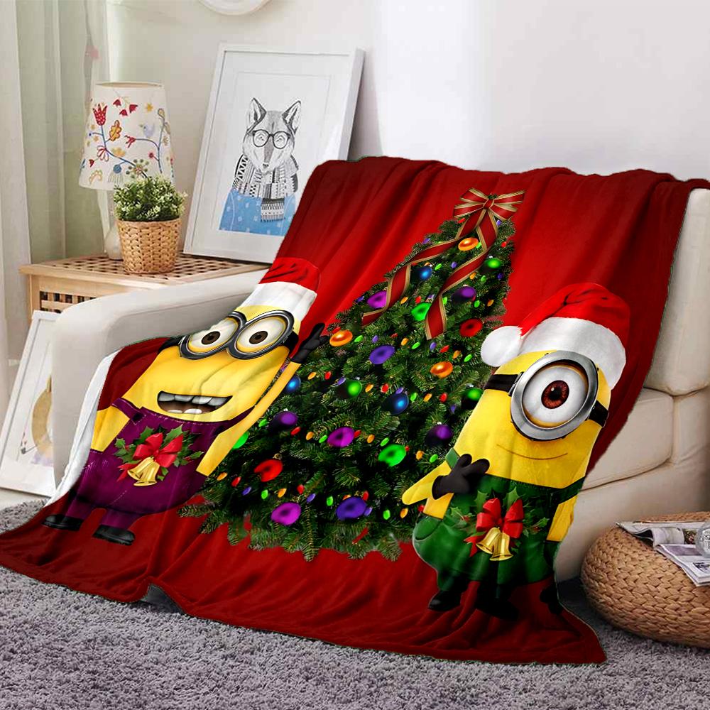 1Pc Happy Minions Holiday Wreath Blanket Soft Throw Blanket For Home Bedroom Bed Sofa Travel Office Solid Christmas Blanket